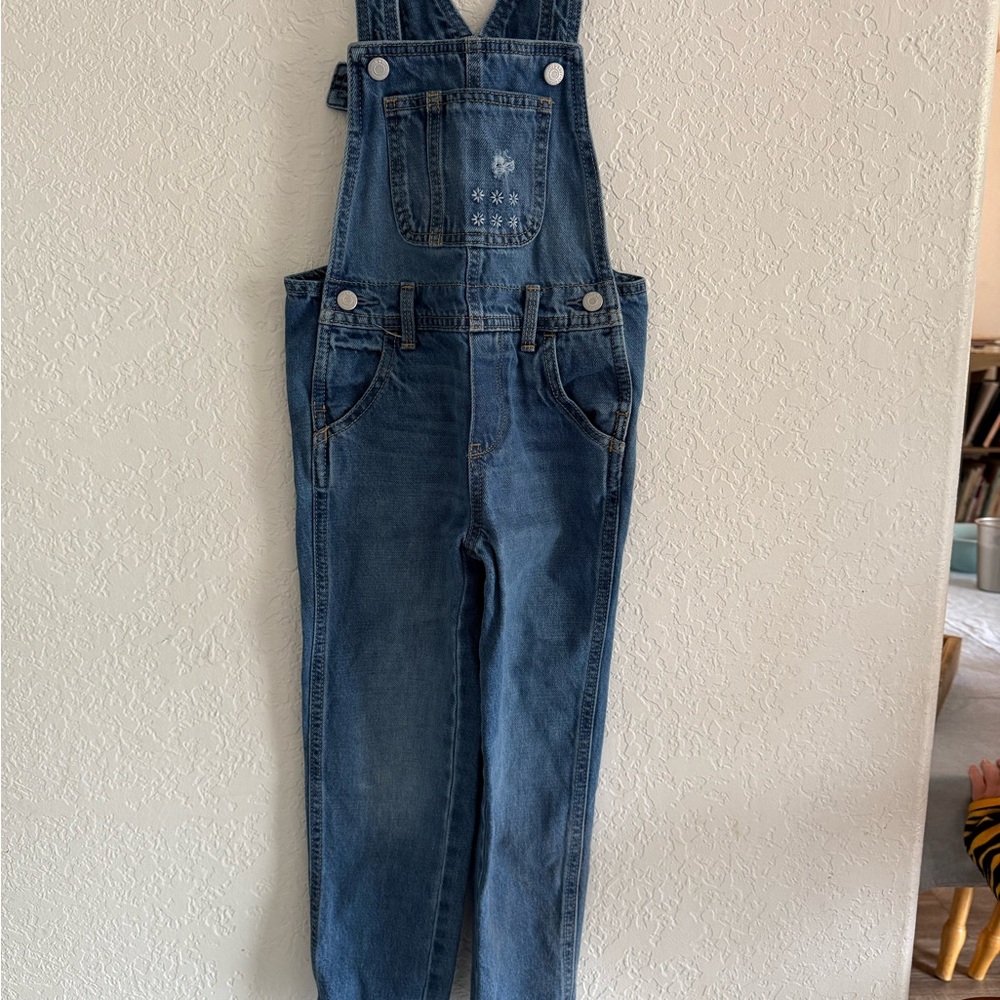 Blue Denim Overalls with embroidered flower detail